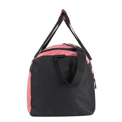 40 Liter 22 Inch Duffle Bag with Front Accessory Pocket, Velcro Handles, Dual Zipper Closure and Luggage Strap for Traveling, Commuting, Sports and Gym Equipment in Pink & Black