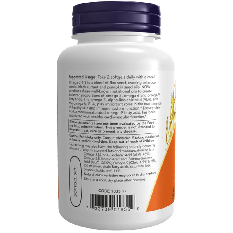 NOW Foods Omega 3-6-9, 1,000 Mg, 100 Softgel - Free Shipping